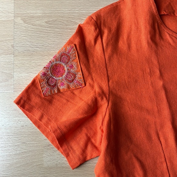 (New) Orange Linen T-Shirt - Tribal Print/Embroidery - Picture 5 of 9
